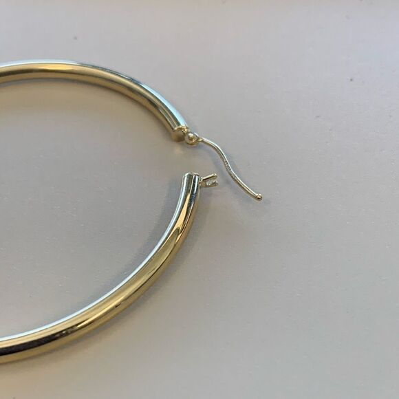 10K Polished 3mm Tube Hoop Earrings - Picture 4 of 11